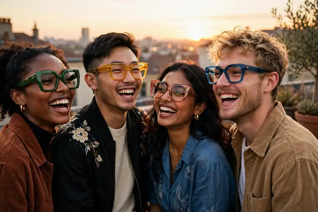 Group of friends wearing statement frames together